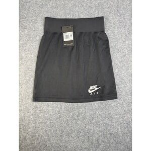 Nike Air Ribbed Mini Skirt Womens XS Black Gray Striped Tight Fit CZ9343-010 NEW